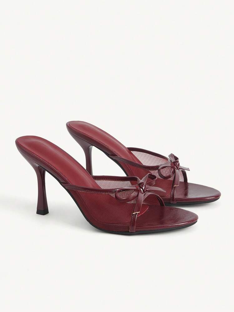 CUCCOO CHICEST Women's Sandals, Spring And Summer, Mesh Stitching Bow Decoration, Open Toe, Stiletto, Daily Commute, Black High Heels.