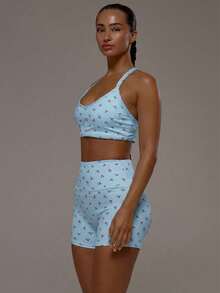 Musera Sport Áo ngực thể thao năng động, cổ khoét sâu, dây chéo, họa tiết quả anh đào, thích hợp cho tập luyện, tập gym, pilates, thể dục, mặc hàng ngày, nữ tính, thường ngày. - Màu xanh nhạt - Xem 4