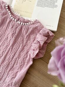 SHEIN Set de 2 piezas de camiseta de manga corta y pantalones cortos casuales y dulces para salidas diarias para niñas de 0 a 3 años, primavera/verano - Rosa - Ver 3