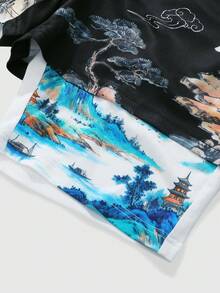 ROMWE MEN Anime Pantalones cortos deportivos con estampado gótico para hombre, aptos para uso diario en primavera/verano - Negro - Ver 4