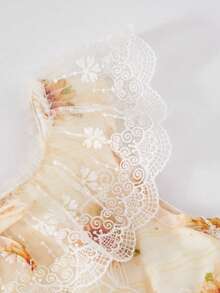 Vestito estivo da ragazza con stampa digitale a girasole + ricamo 3D a viticcio, con bordo in pizzo al colletto, decorazione a fiocco, vita stretta, gonna a strati soffice, tessuto leggero e traspirante, adatto per uscite quotidiane, feste di compleanno, festival - Multicolore - Visualizzare 4