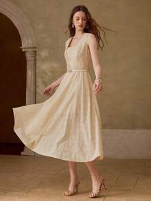 MOTF PREMIUM MINIMALIST SEXY FASHION CUT-OUT DESIGN LONG DRESS FOR WOMEN GOLF WHITE SUMMER - Apricot - View 9
