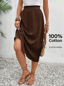 SHEIN Frenchy Women's Solid Color High Waist Pleated Casual Skirt, Summer - Brown - View 7