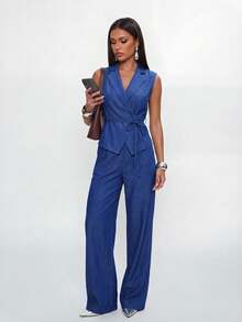 Avantive Women's Solid Color Vintage Distressed Sleeveless Vest - Blue - View 5
