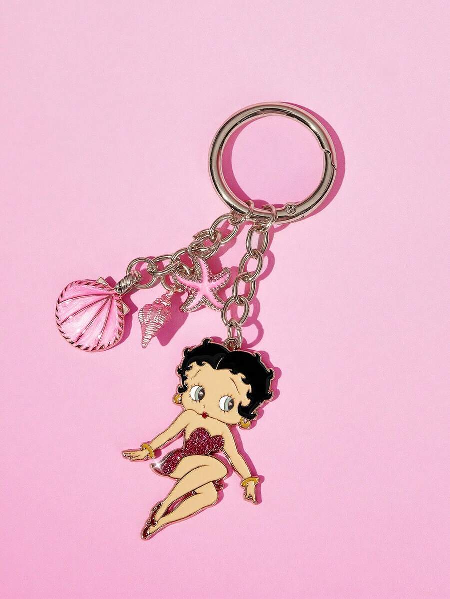 Betty Boop x SHEIN Móc khóa nữ bằng hợp kim kẽm dễ thương & ngọt ngào hình sao biển, phụ kiện túi xách, thích hợp để treo túi xách và chìa khóa, quà tặng kỷ niệm, quà du lịch. - Màu Hồng baby - Xem 1