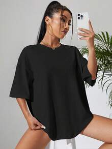 Sundraya Crew Neck Drop Shoulder T-Shirt - Green - View 3