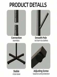 1pc Coat Rack, Stainless Steel Floor-Standing Coat Rack, Simple Coat Hanger, High-End Premium Bag And Hat Rack. - Black - View 4
