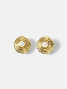 MOTF PREMIUM GOLDEN YELLOW TEXTURE IMITATION PEARL EARRINGS - Yellow Gold - View 2