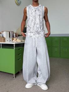 STEELVANCE Men's Casual Daily Branch Print Round Neck Tank Top, Summer - Grey - View 5