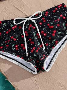 SHEIN Swim Mod Bộ bikini hai mảnh họa tiết chấm bi anh đào, kiểu dáng ngọt ngào dành cho bé gái. - Nhiều màu - Xem 5