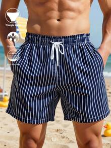 Solantero Men's Casual Striped Beach Shorts, Holiday - Navy Blue - View 3
