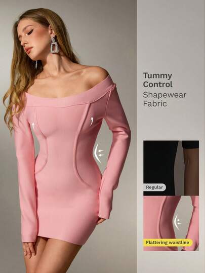 Nuvra 粉色法式优雅H字廓形修身连衣裙