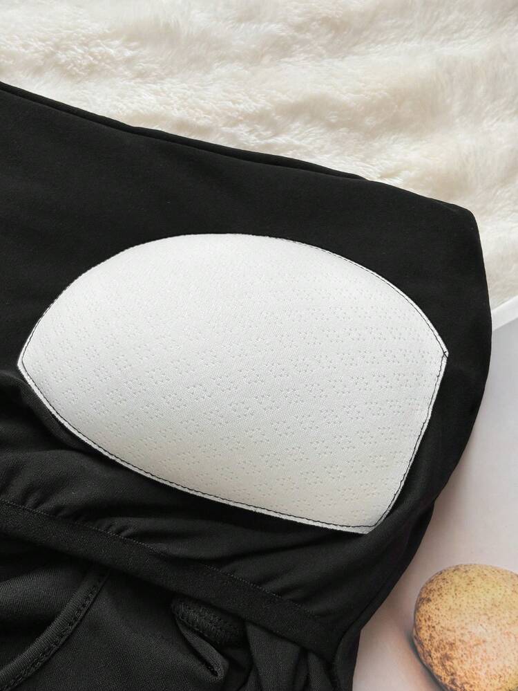 Women Square Neck Long Sleeve Padded Fitted Pullover T-Shirt