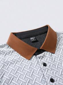 Manfinity Joysei Áo polo nam dệt kim jacquard màu trơn, cổ áo có họa tiết, cài 3 nút, cổ áo gân. - Nhiều màu - Xem 4