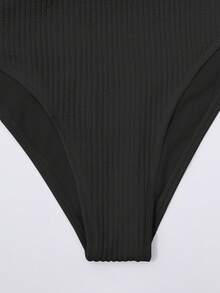 SHEIN Swim Bikini de cintura alta acanalado para playa en verano - Negro - Ver 5