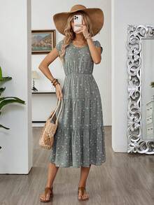 EMERY ROSE Women's Casual Ditsy Floral Vacation Dress - Green - View 1