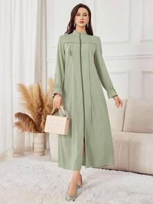 Yasmyna Purple Casual Loose Zip-Up Abaya For Women, Suitable For Autumn/Winter Outings - Green - View 6