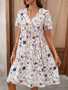 EMERY ROSE Đầm ngắn tay cổ chữ V in hoa dáng casual dành cho nữ, thích hợp cho mùa hè. - Nhiều màu - Xem 7
