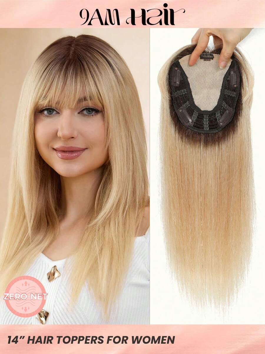 Topper per capelli lisci da 14 pollici, con base di 5,5"x5,5", in capelli umani, per donne con capelli diradati, accessori per capelli per donne - S2/24 - Visualizzare 1