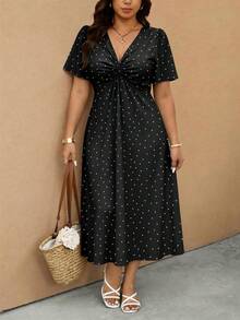 Elaquor 复古波点休闲简约大码连衣裙，适合夏季穿着 - 彩色 - 查看 6