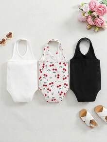 SHEIN 3件套可爱纯色针织吊带连体衣，女婴夏季款 - 彩色 - 查看 2