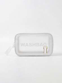 1PC Transparent Letter Toiletry Bag,Fashionable New Square Solid Color Makeup Bag With Embroidery Letters Summer Travel, Vacation Home Bathroom Decor Holiday Makeup Organizer Bathroom - White - View 18