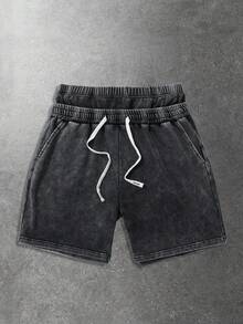 ROMWE MEN 男士街头风美式设计拼接腰带雪洗短裤 - 黑色 - 查看 1