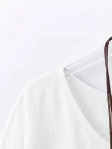 Linhara Plus Size Casual Vacation Brown Shirt - White - View 3