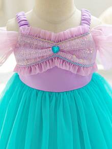 Glamorique Kids 女婴蓝色网纱吊带连衣裙，紫色亮片派对连衣裙，女婴生日宴会服装，女婴舞台表演节日服装，女婴薄纱亮片公主裙，节日半身裙 - 紫色 - 查看 5