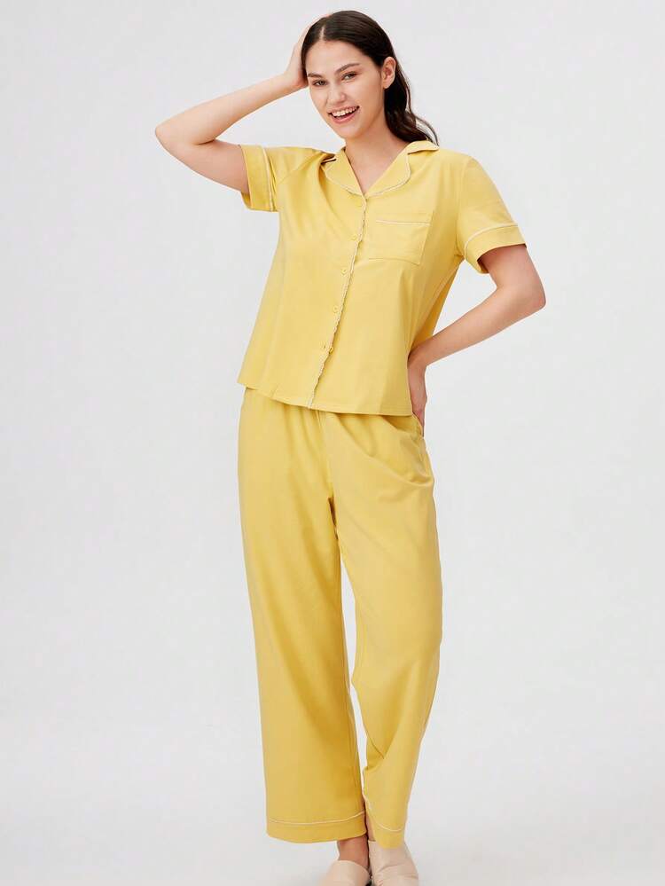 Soft Cotton & Modal Ginger Yellow Basic Long Women Bridesmaid Pajama Sets For Women Lounge Sets For Women Pants With Pockets, Fall Clothes,Spring And Summer