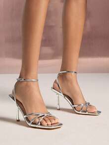 SHUZIA Women's Elegant Minimalist Ankle Strap Stiletto Heel Sandals Summer Shoes - Silver - View 2