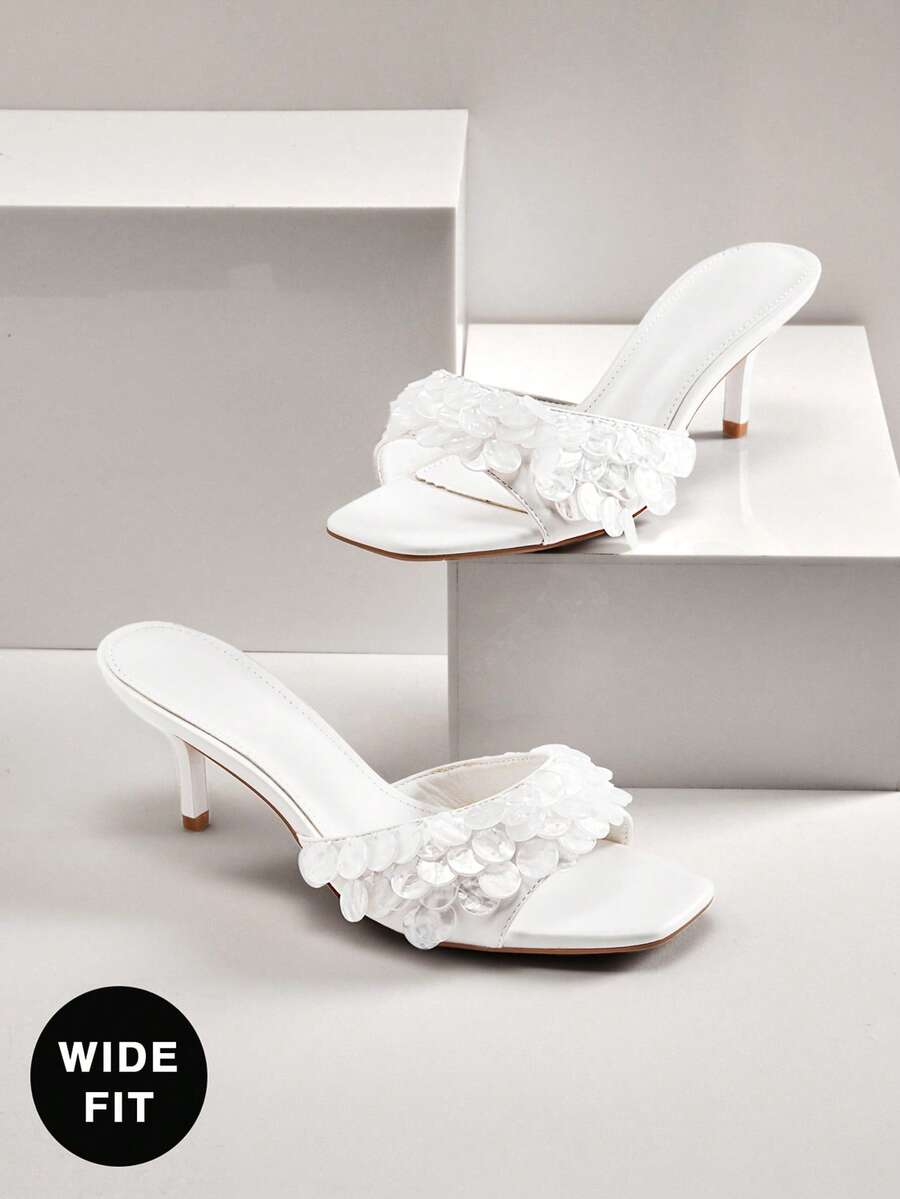 SHUZIA Sandal đế bệt gót nhọn Waverly Shell dành cho nữ, dáng rộng. - trắng - Xem 1