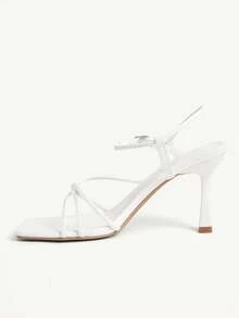 CUCCOO CHICEST 女士新款夏季方头交叉绑带小猫跟性感凉鞋 - 白色 - 查看 9