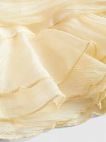 Sweetness Váy ngắn cạp thấp nhiều lớp xếp tầng màu vàng nhạt ánh ngọc trai dành cho bé gái - Vàng nhạt - Xem 12