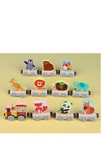 Wooden Numbers / Letters / Fruits / Animals / Small Trains, Educational Toys For Young Children, Assemble & Pull-Along Colorful Building Block Toy Cars. - Multicolor - View 5