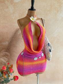 Soleia 女士深V领露背系带针织夏季连衣裙 - 彩色 - 查看 6