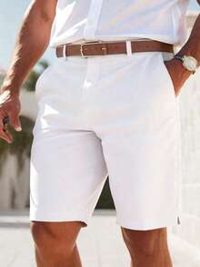 Manfinity Homme Men's Solid Color Casual Shorts With Pockets And Belt Loops - White - View 4