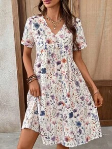 EMERY ROSE Đầm ngắn tay cổ chữ V in hoa dáng casual dành cho nữ, thích hợp cho mùa hè. - Nhiều màu - Xem 8
