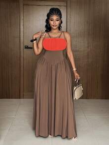 Maweii Plus Size Summer Fashion Color Block Sleeveless Dress - Multicolor - View 4