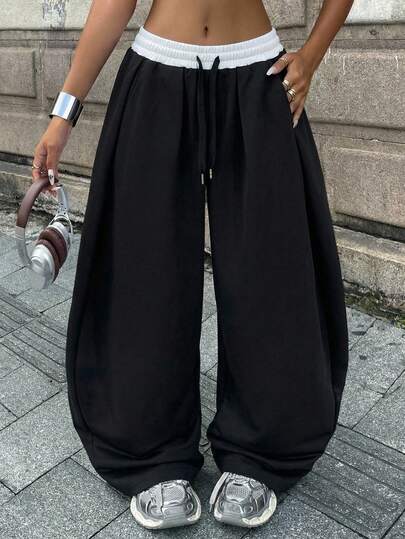 Coolane 女士秋季街头风基本款日常穿搭外出机场装扮休闲灰色低腰宽松香蕉裤