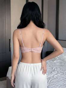 1 件女士全罩杯蕾丝聚拢钢圈文胸内衣 - 粉色 - 查看 2