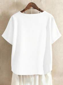 EMERY ROSE Plus Size Women Floral Print Round Neck Casual Versatile Daily Wear Shirt - White - View 2
