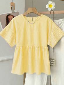 SHEIN EZwear Yellow Striped Woven Women's Shirt - Yellow - View 10