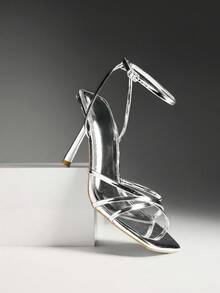 SHUZIA Women's Elegant Minimalist Ankle Strap Stiletto Heel Sandals Summer Shoes - Silver - View 3