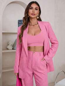 Aveloria Modichic Blazers de manga larga de unicolor con bolsillos - Rosa - Ver 4