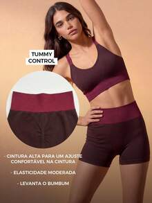 CAJUNI 女士高腰吸湿排汗紧身无缝跑步短裤 - 火焰紅 - 查看 2