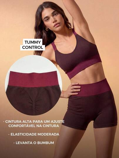 CAJUNI 女士高腰吸湿排汗紧身无缝跑步短裤