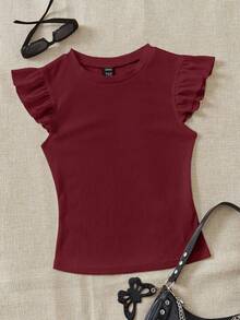 Soleia 2pcs Ribbed Fabric Round Neck Cap Sleeve Fitted T-Shirt Set,Summer Top - Multicolor - View 4