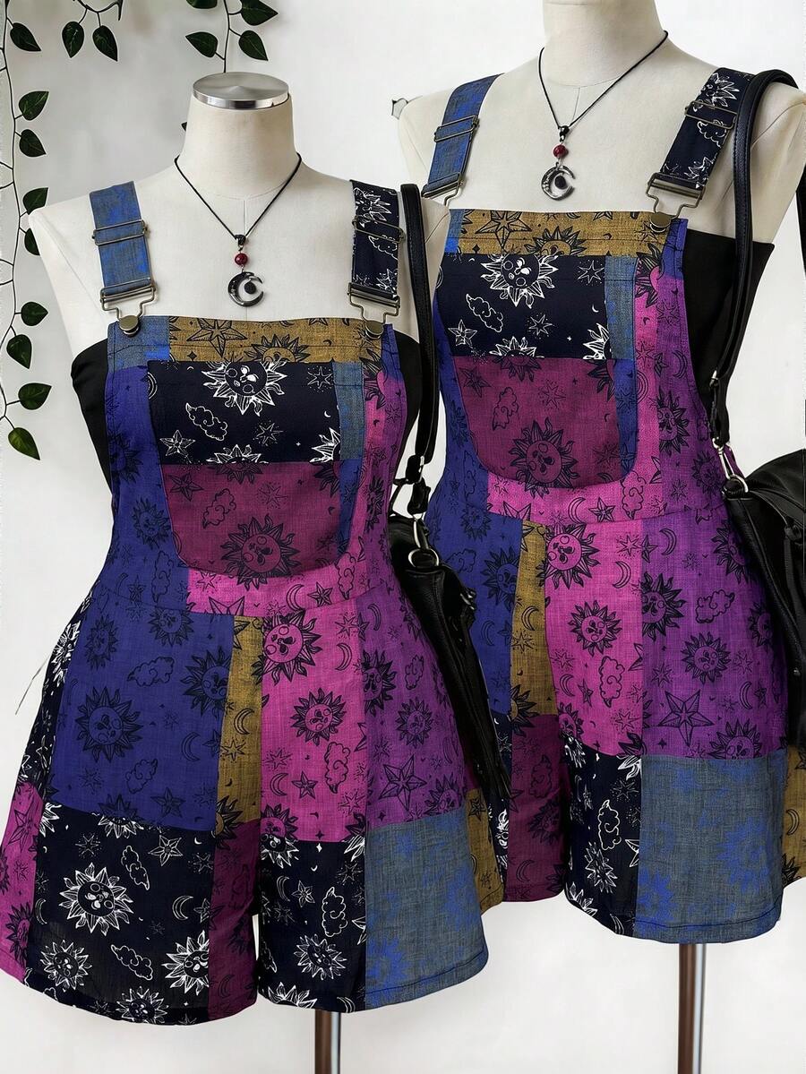 Sunspun Quần yếm kiểu bohemian nhiều màu sắc dành cho nữ cỡ lớn, mùa hè. - Màu tím - Xem 1