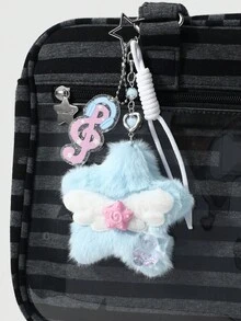 ROMWE Kawaii 1 Colgante DIY para bolso con oso de auriculares creativo y dulce, multicolor, con purpurina fina, lentejuelas, nota, cordones ajustables, lazo de lunares, alas, estrellas y diseño brillante de pastel de pescado - Multicolor-5 - Ver 6